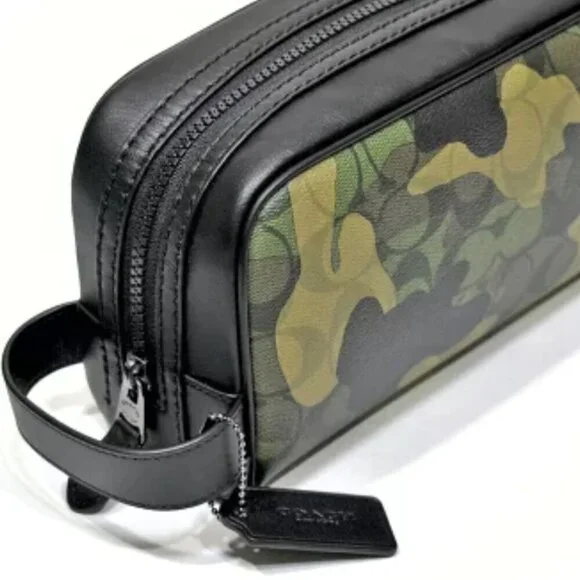 Coach Small Travel Kit Camo Print CM034 Signature Canvas Dopp Bag Toiletry Green - Picture 3 of 8